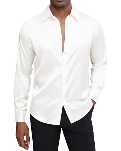 Amazon.com: J.VER Men's Silk Satin Long Sleeve Dress Shirts Shiny Casual  Button Down Shirt Luxury Party Prom Shirts White S : Clothing, Shoes &  Jewelry