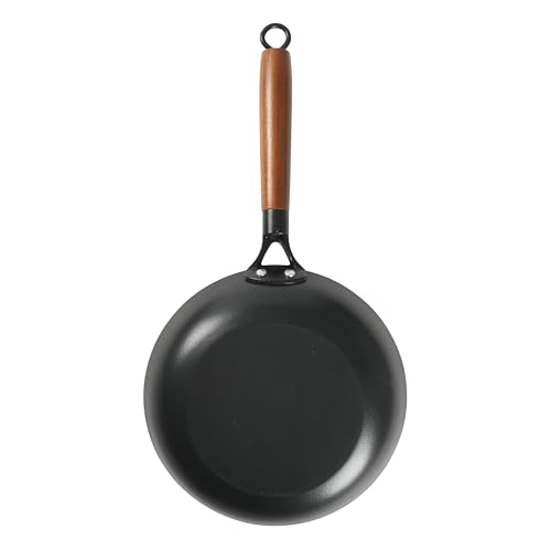 Image of Babish 9.5 Inch Cast Iron Skillet with Wooden Handle, Pre-Seasoned Nonstick Pan with Honeycomb Textured Cooking Surface, Induction Oven Safe Skillet for Searing, Frying Eggs, Steak and Stir Fry