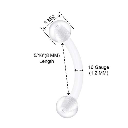 6PCS Bioplastic Clear Curved Piercing Retainer 16 Gauge 5/16 8mm Ball Helix Septum Earrings Cartilage Jewelry 24994