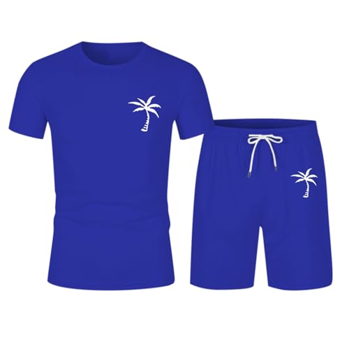 Generisch Chándal de verano para hombre de talla grande 2024, manga corta, traje deportivo, casual, bloque de color, cordón en la cintura, conjunto de chándal para hombre, azul oscuro, M