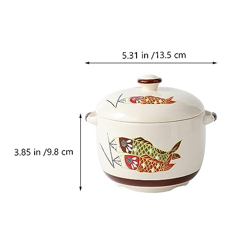 Olla de cerámica con tapa de 450 ml cazuela de arcilla redonda para sopa 5