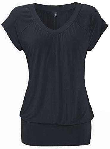 DOTIN Damen T-Shirt V-Ausschnitt Kurzarmshirt Causal Oberteil Falten Tops...