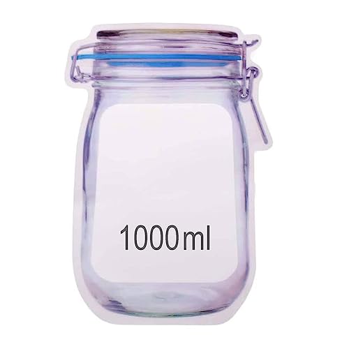Image of Jar Zipper Bags Storage for Food Snack Sandwich - Reusable Seal Food Bag Leak-Proof for Travel Camping or Kids - Reusable Resealable Ziplock Bottles Shaped Baggies (18)