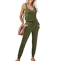 ANRABESS Women’s Summer Crewneck Sleeveless Casual Loose Stretchy Jumpsuits Rompers with Pockets