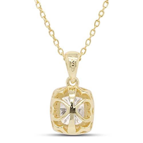 SAVEARTH DIAMONDS 1 1/2 ct. t.w Center 7X8MM Cushion Cut Lab Created Moissanite Diamond Halo Pendant Necklace In 14k Gold Over Sterling Silver, 18" Chain (VVS1 Clarity, 1.50 Cttw)3