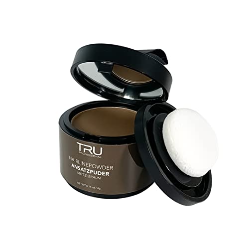 TRU Hairline Powder Haaransatz-Farbpuder 4g (Mittelbraun) lichtes Haar & graue Ansätze, mattes Finish