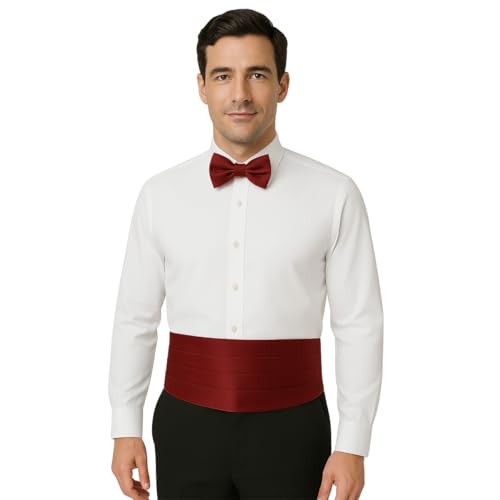 Image of TIE STUDIO Men's cummerbund, pocket square bowtie combo | micro | Superior finishing | Packaging - White Box | Size - adjustable & standard | pack of 3 |