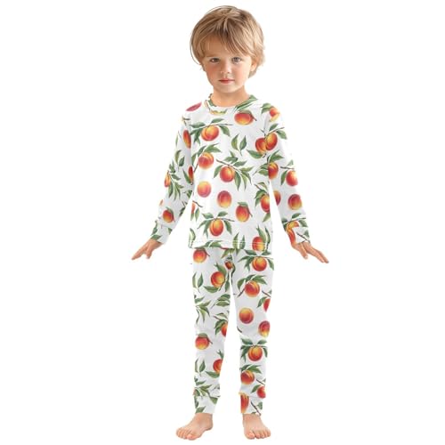 Pajama Sets Long Sleeve Peaches Branch Pattern Soft Comfy Sleepwear 2 Piece PJS 3-8T2