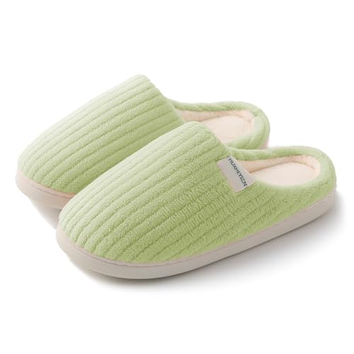 HUXMEYSON Slippers for Women, Warm Memory Foam Comfy House Slippers with Anti-Skid Rubber Sole for Indoor and Outdoor
