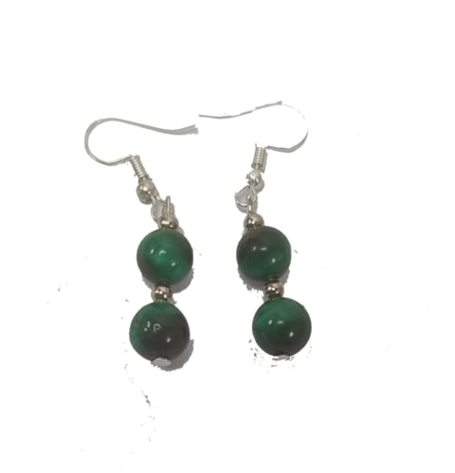 Green Tiger Eye Round Bead Earrings Set, Healing Crystals