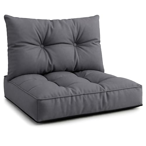 Polster für Gartenmöbel Set Sitzpolster 60x60 cm und Rückenkissen 40x60 cm - Lounge Kissen Outdoor Polster Balkon und Gartenmöbel-Kissen Loungekissen Gartenpolster Auflagen für Rattanmöbel Graphit