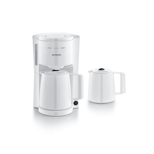 Severin Cafetera de filtro con 2 jarras térmicas, tapa de goteo, vertido sin salpicaduras, conservación duradera de la temperatura, apagado automático, 1000 W, aprox. 1 litro, blanco, KA 9309