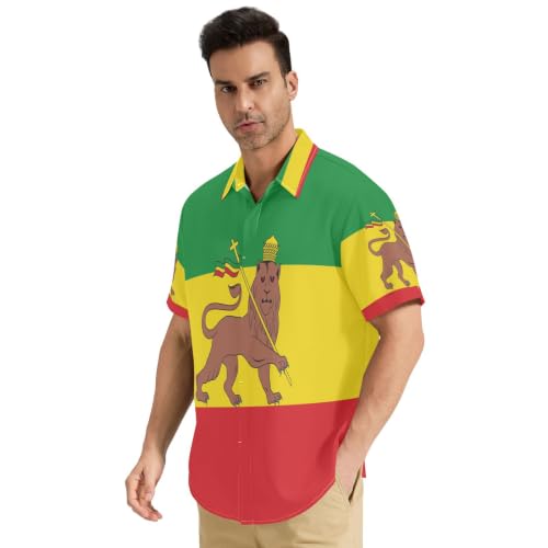 Chemise drapeau Éthiopie boutonnée pour homme au style décontracté