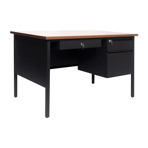Flash Furniture Cambridge Walnut/Black teacher desk with three locking drawers
