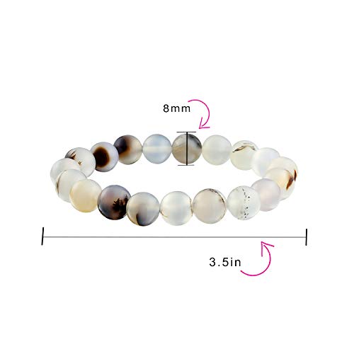 Bling Jewelry Natural Color Gray Agate Translucent Gemstone Round Bead Ball 8Mm Stacking Stretch Bracelet For Women Men Teen Unisex #TOP2