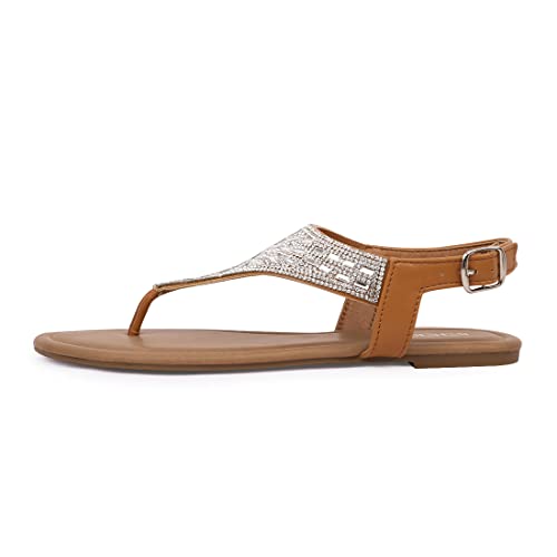 Image of BENEKER Women's Rhinestone Thong Flat Sandals T-Strap Fashion Sandals Ankle Strap Summer Gladiator Sandals
