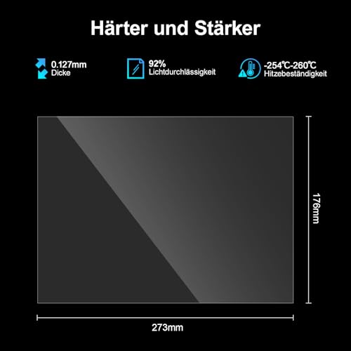 ELEGOO 5PCS PFA Release Film 3D Drucker Zubehör Ersatzteile für ELEGOO Saturn 2/Saturn 3/ Saturn 4 Ultra Resin 3D Drucker 273 x 176 mm x 0.127mm