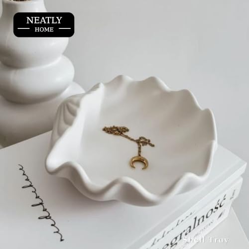 Image of Aesthetic Handmade Big Shell Trinket Tray Handmade | Jewelry Organizer | Vanity Tray for Women | Minimalist Home Decor, Candle Holder & Multipurpose - (15 x 16.5 cm)