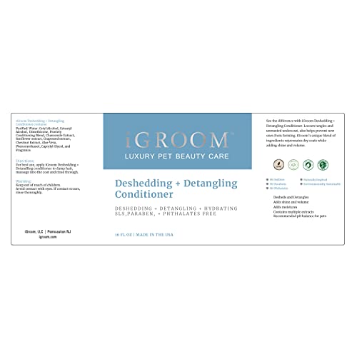 Igroom Deshedding & Detangling Dog Conditioner, Luxury Pet Beauty Care, Loosen Tangles + Unwanted Undercoat, Adds Shine + Volume, Made In Usa, 16 Oz #TOP1