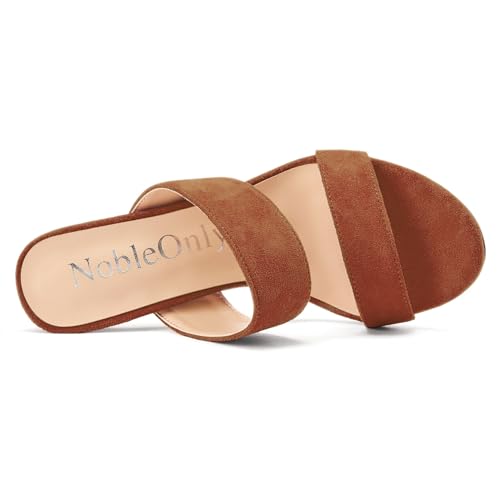 Image of NobleOnly Womens Round Open Toe Heeled Sandals Two Strap Stiletto High Heel Sandals Backless Dress Slip-on Mules Sandals 3.9 Inches Heels