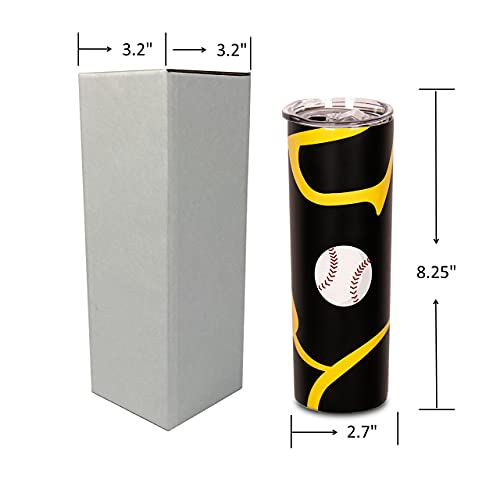 Yhshyzh Baseball Mom Tumbler For Women 20Oz Skinny Travel Coffee Mugs Baseball/Softball Bat Swirls Stainless Steel Tumbler Cup With Lid Baseball Gifts For Baseball Lover (20Oz, Black) #TOP2
