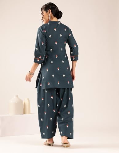 Image of Vbuyz Women's Printed & sequience work A-line Cotton Pink Kurta Pant With Dupatta