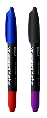 DESQ® Rotuladores Twin para pizarra blanca | Juego de 2 marcadores | 4 colores | cabeza doble | punta fina | punta biselada Cover