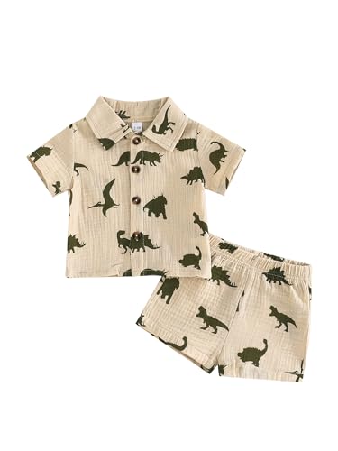 Image of SUREPOCH Baby Boy Clothes Set Summer Toddler Short-Sleeve Shirt & Elastic Waist Shorts Set For Baby Boy Outfits