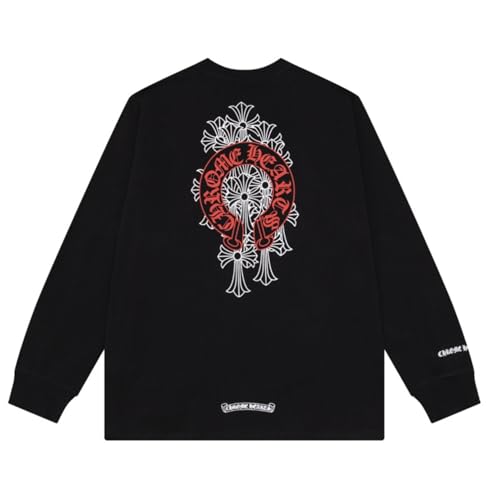 クロム?ハーツ ロングスリーブTシャツ メンズ 長袖Tシャツ 綿 吸汗速乾 丸首 刺繍ロゴ ベーシック シンプル 肌触り良好 通気性 軽量 毎日使い 室内 通勤 オフィス (L)