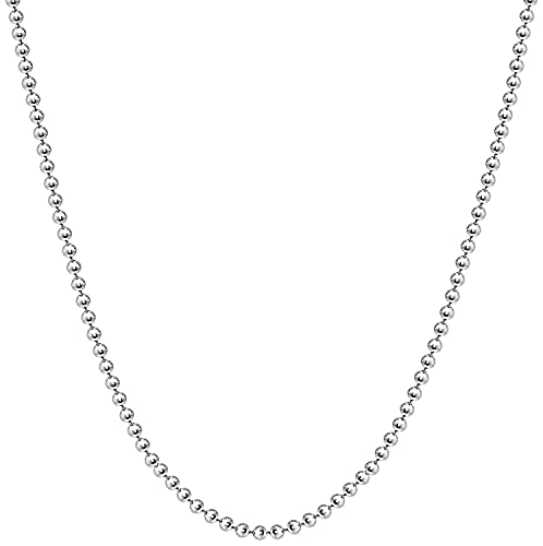 Savlano 925 Sterling Silver Italian Solid Bead Ball Dog Tag Chain Necklace Comes With Gift Box for Women & Men - Made in Italy