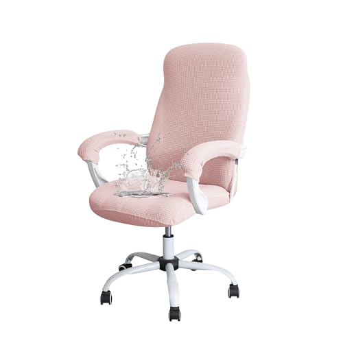 Image of FORCHEER Office Chair Cover Water Repellent Jacquard Armrest Swivel Chair Slipcovers Removable Stretch Universal Computer Chair Cover L with Chair Arm Cover 2P-Pink