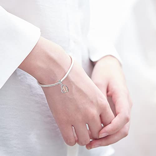 Image of PROESS Father Mother Daughter Charm fit Charms Bracelet Sterling Silver Charms for Bracelets Birthday Valentines Day Gifts for Daughter Mother Lover