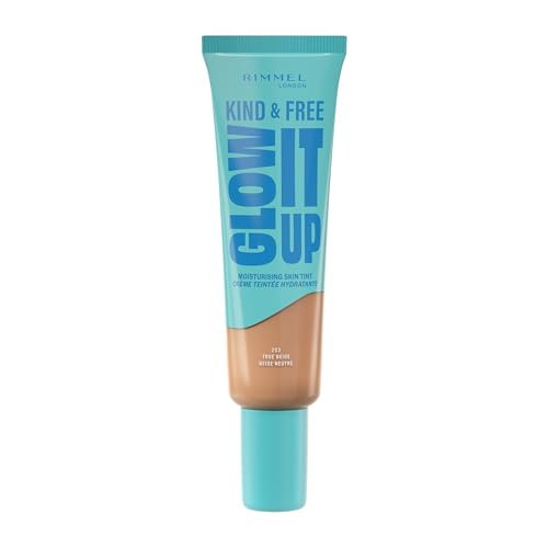 Rimmel Kind & Free, Glow It Up Moisturising Skin Tint, 203 - True Beige, Healthy Glow, Blurs Imperfections, Includes Vitamin E, Aloe Vera, Pro-Vitamin B5, SPF 20, 30ml