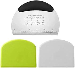 Dough Scraper, 1 Pack Stainless Steel Dough Cutter, 2 Pack Silicone Pastry Scraper, Dough Scraper with Handle Measuring Scale, for Bread Pizza Cake Dough Baking Scraper Cutter (3 Pack)