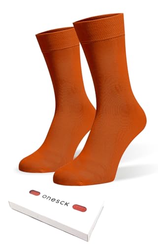 ONESCK Finest Combed Cotton Dress Socks Vibrant Plain Colours for Men (Burnt Orange, 7-12)