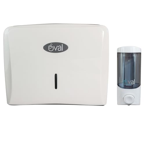 OVAL Dispensadores para baño | Paquete con 2 Dispensadores Incluye 1 Dispensador de Toalla interdoblada + 1 Dispensador de Jabón líquido y Gel | Color Blanco