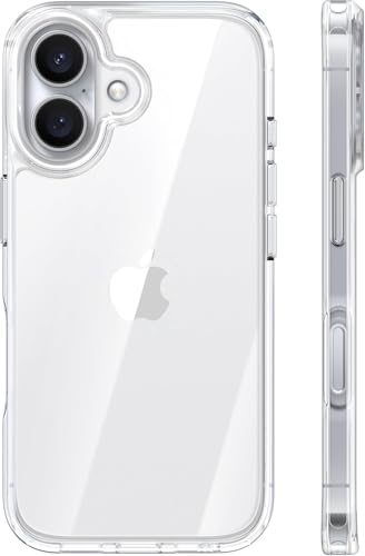 TORRAS Anti-Vergilbung für iPhone 16 Hülle Durchsichtig 3 66m Militärschutz Stoßfeste 9H+ Transparent Kratzfeste Rückseite Schutzhülle Dünne Handyhülle für iPhone 16 Case HD Clear