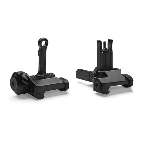 Flip Up Fold Front and Rear Iron Sights Set?Rapid Transition Backup Sights?Left Right Adjustable?for 20mm Rail?BK