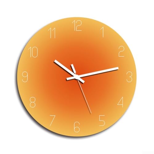 Yuanpgky Reloj de pared nórdico, moderno, acrílico, silencioso, para decoración de sala de estar, dormitorio, diseño minimalista de personalidad con acabado naranja, 30 cm cuadrado (E)