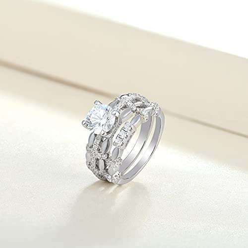 Starchenie Wedding Band Engagement Ring Set For Women 925 Sterling Silver Ring with Round White 3A Cubic Zircon4