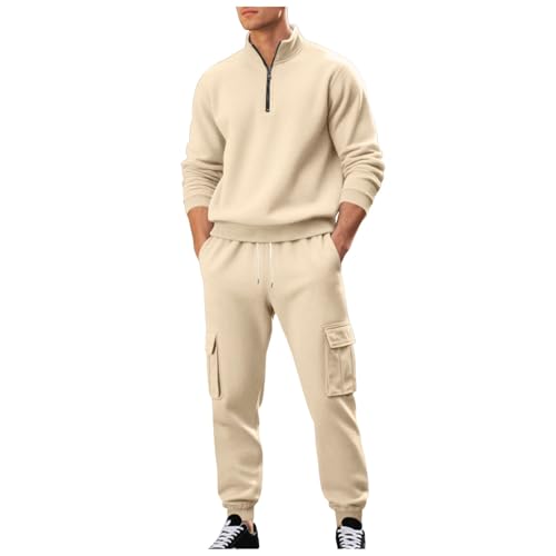ジャージ メンズ 上下セット スウェット 2点セット 裏起毛 トレーナー 厚手 防寒 トップス 無地 ゆったり セットアップ ジッパー 暖かい トラックスーツ あたたかい スウェットパンツ カジュアル 普段着 春秋冬服(2XL,ベージュ)