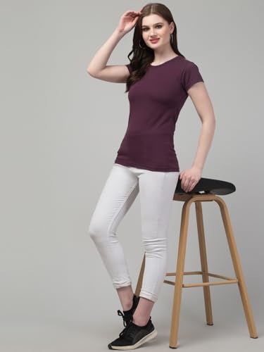 Image of Women's 100% Cotton Plain Regular Fit Round Neck Half Sleeve Tshirt (Solid)