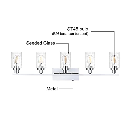 Image of MELUCEE 5-Light Chrome Bathroom Vanity Light Fixtures with Bubbled Glass Shades and Metal Base, Modern Bathroom Lights Over Mirror Indoor Wall Sconces for Kitchen Foyer (Patent No.: US D963914 S)