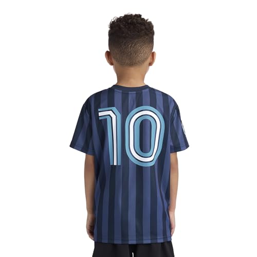 Image of Messi Boys' Lifestyle Short Sleeve Top, Loose-fit V-Neck Shirt with Logo, Comfortable