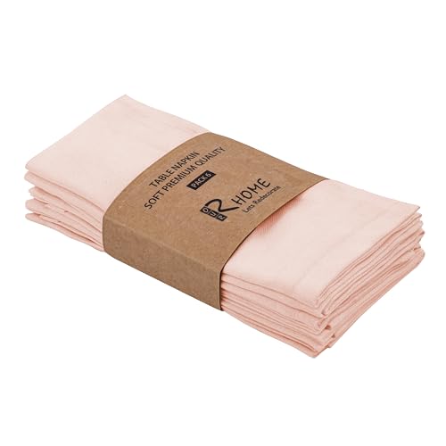 Image of R home Solid Cotton Table Napkins, Soft Cloth Napkins for Dining Table, Reusable & Washable, Ideal for Formal Dining, Cocktail Nights, Weddings, Home Bar & Table Decor (6, Pink)