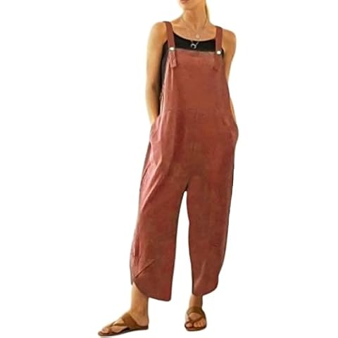 VEVESMUNDO Cotton Linen Loose Dungarees Cover