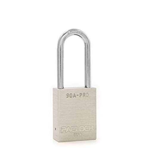 Image of PACLOCK's 90A-PRO Padlock, 1 /4 inch Diameter Hard. Steel Shackle, 2 inch Tall, High Performance 7-Pin Cylinder w / 1 Key, Keyed Differently, Silver