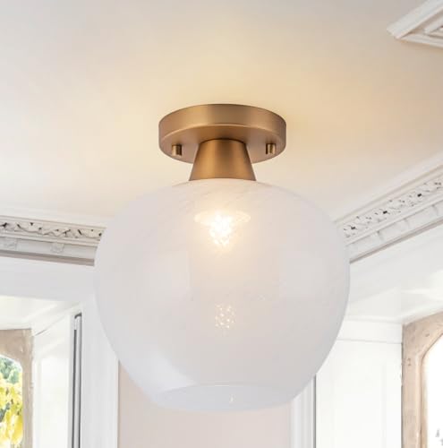 Zicbol Glass Globe Semi Flush Mount Ceiling Light 9" Mid