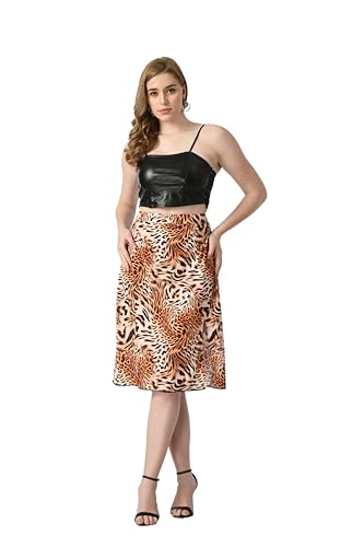 Image of VAGISHA Blooming Below Knee | Middi Printed A-line Skirt for Women's /Girl's |100% Polyblend | Soft & Breathable Fabric | Elastic Band | Casual Wear |M-XXXL|28 inch-36 inch inches