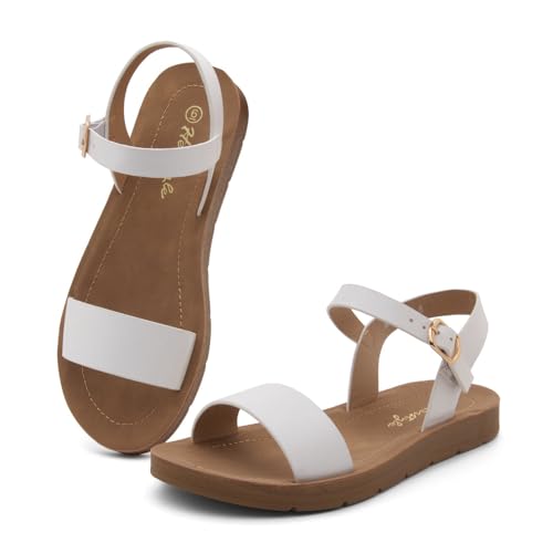 Image of Herstyle Flat Sandals for Women - Open Toe 1 Band Ankle Strap Summer Dressy Sandals, Lightweight Casual Strappy Slip-On Flats with Adjustable Buckle